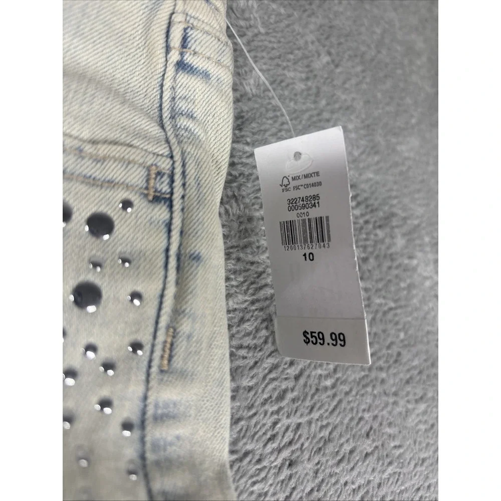 GAP Denim Girls' 70's Flare Stretch Adjustable Waist Studded Jeans Light 10 NWT